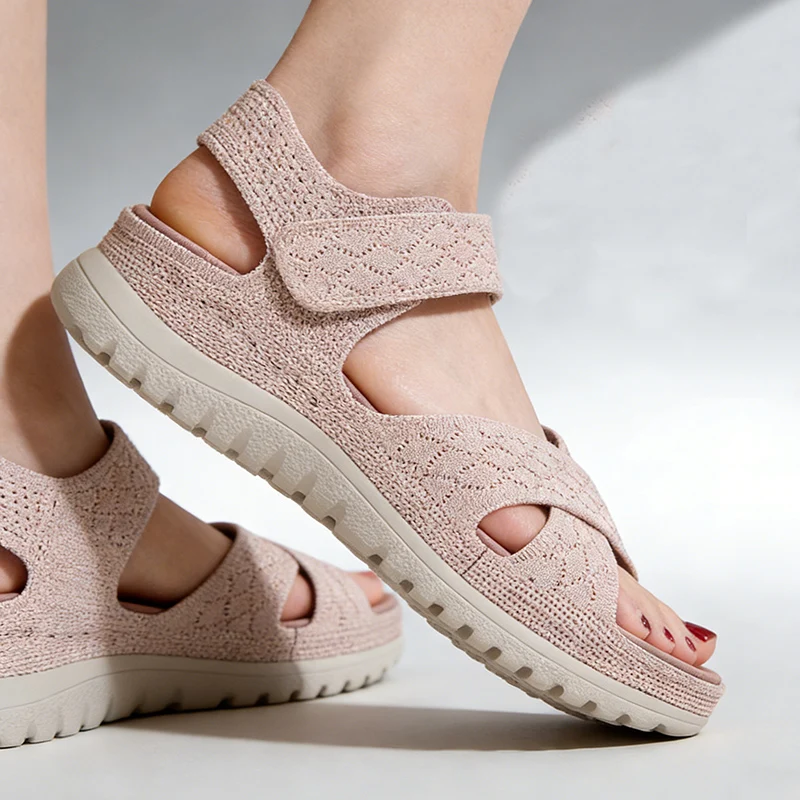 

2026 Summer Shoes Women Flat Sandals Summer Holiday Beach Shoes Fashion Brand Ladies Bohemia Style Pink Blue Plus Size 42 D3610