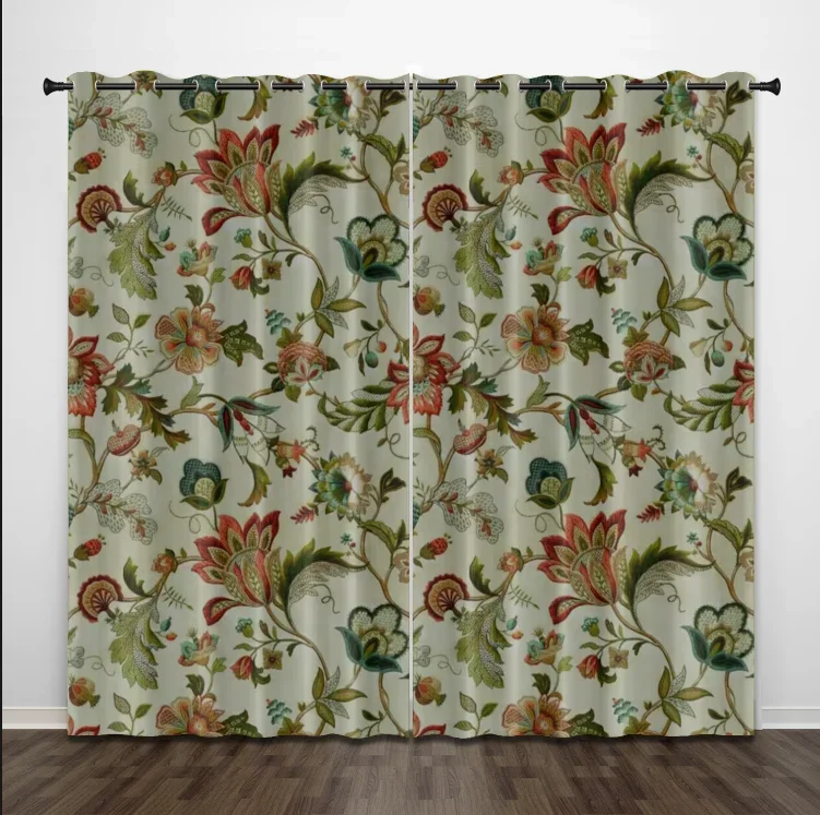 Yellow Red Green Jacobean Floral Blackout Curtains 3D Print Window Curtains for Bedroom Living Room Decor Window Treatments