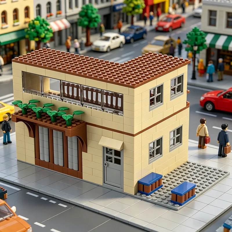 Stadthaus-Bausteine 2-stöckige Wohngebäude-Ziegel Mini-Actionfiguren Zubehör für Stadtlandschaften Konstrukteur Diorama-Spielzeug