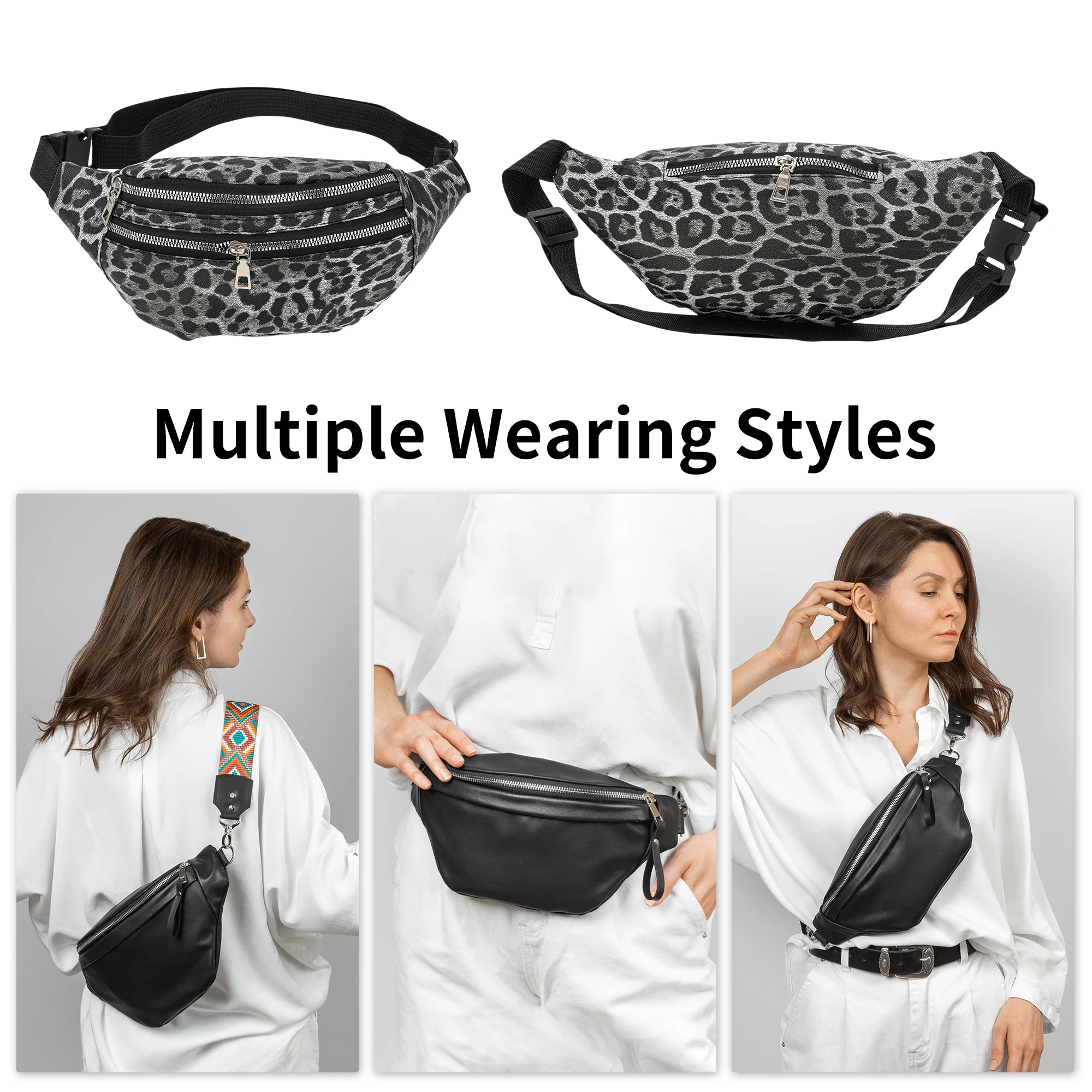 X Autohaux ليوبارد نمط حزمة مراوح أسود أبيض 1 قطعة #2