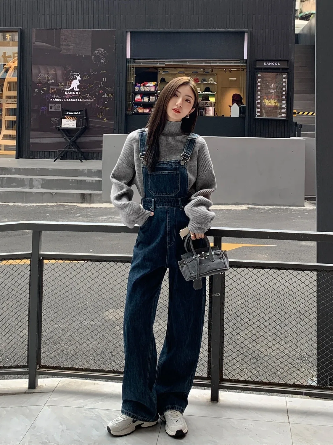 

High Waist Denim Overalls Women's Spring Autumn Loose Wide Leg Casual Floor Length Pants Vintage Style No Brand Registered Tr...