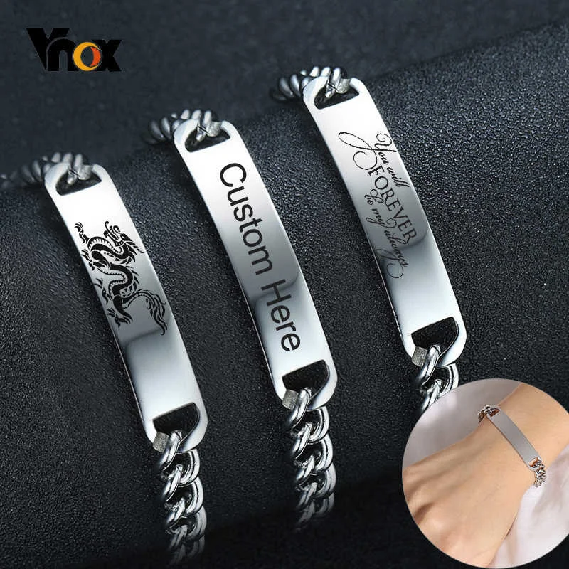 Vnox Personalized Bracelets for Women Men Never Fade Stainless Steel Link Chain Bracelet Custom Family BFF Birthday Gift