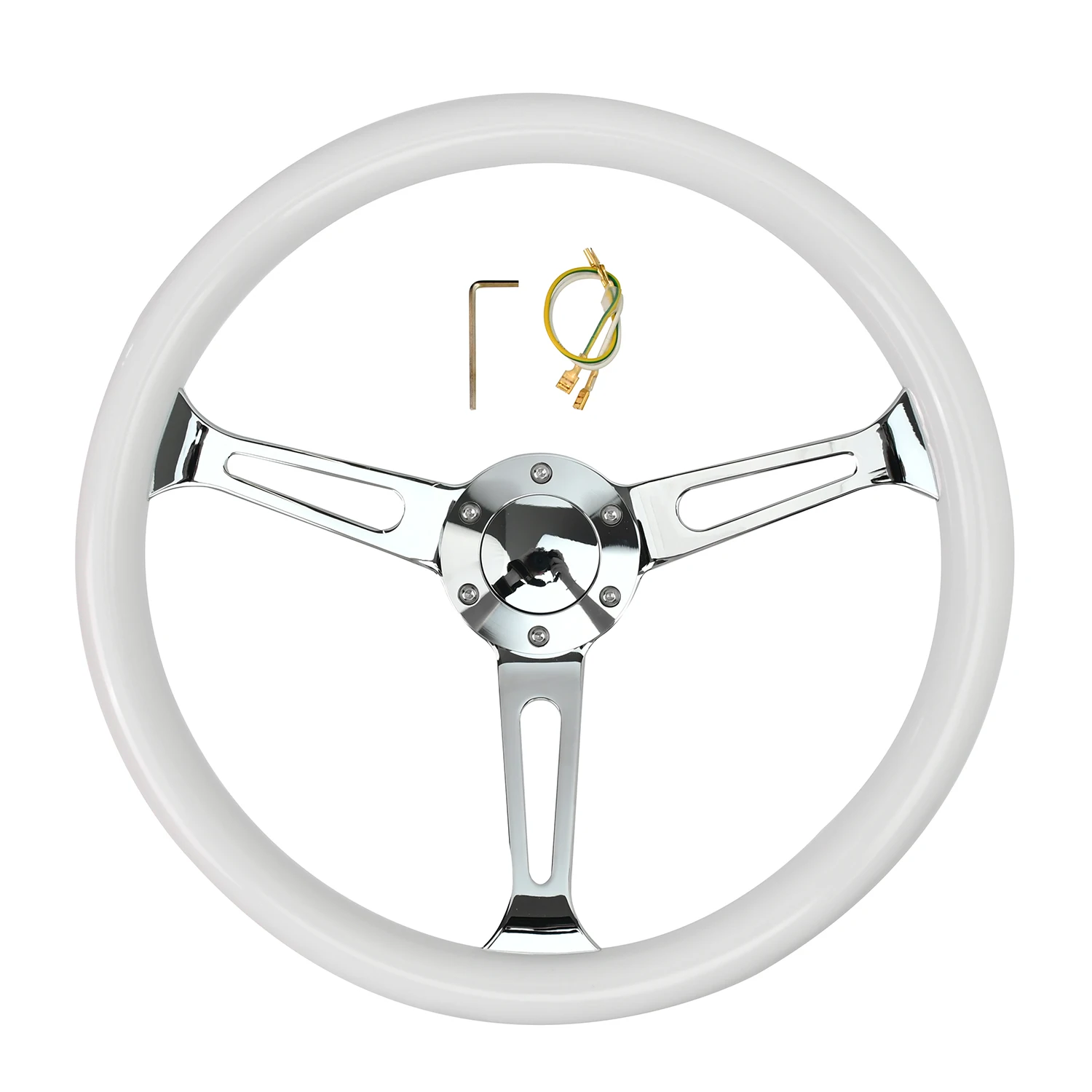 

TIYPEOR 380mm 15 inch white 63mm deep sports racing steering wheel