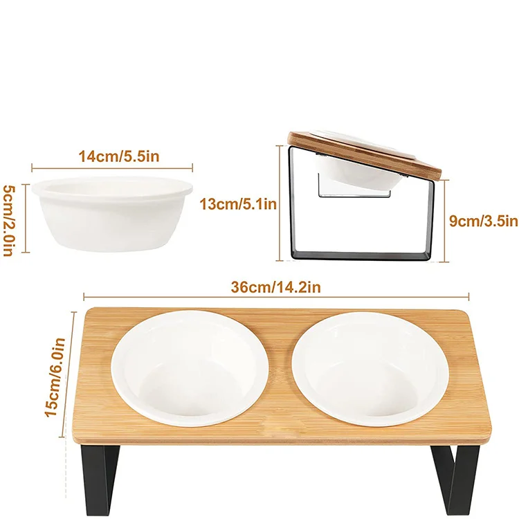 Wooden cat bowl rack - pet cat and dog bowl holder - double bowl food tray rack - pet tableware - small dog and cat table