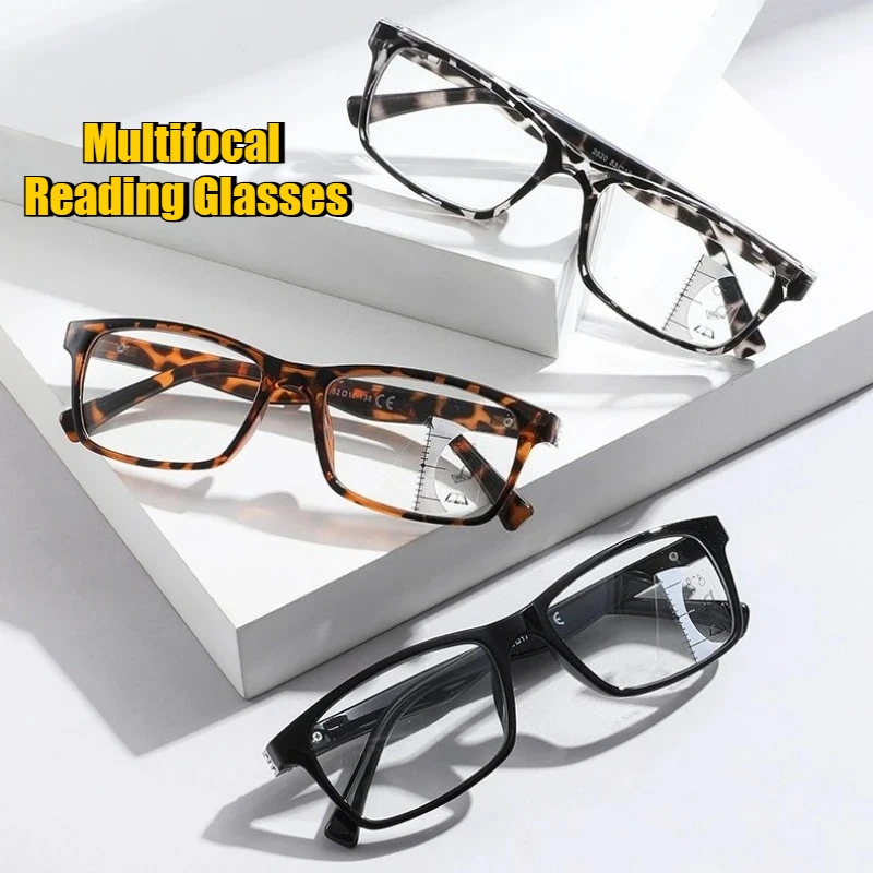 

Men's Square-Frame High-Definition Multifocal Presbyopia Glasses Unisex Fashionable Blue Light Blocking Reading Glasses +3.5+4.0