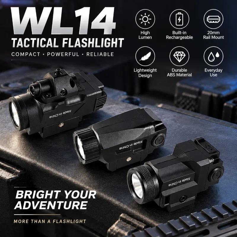 20mm Rail Hobby Accessory WL14 Flashlight, Built-in Rechargeable Battery High Bright Model Illuminator