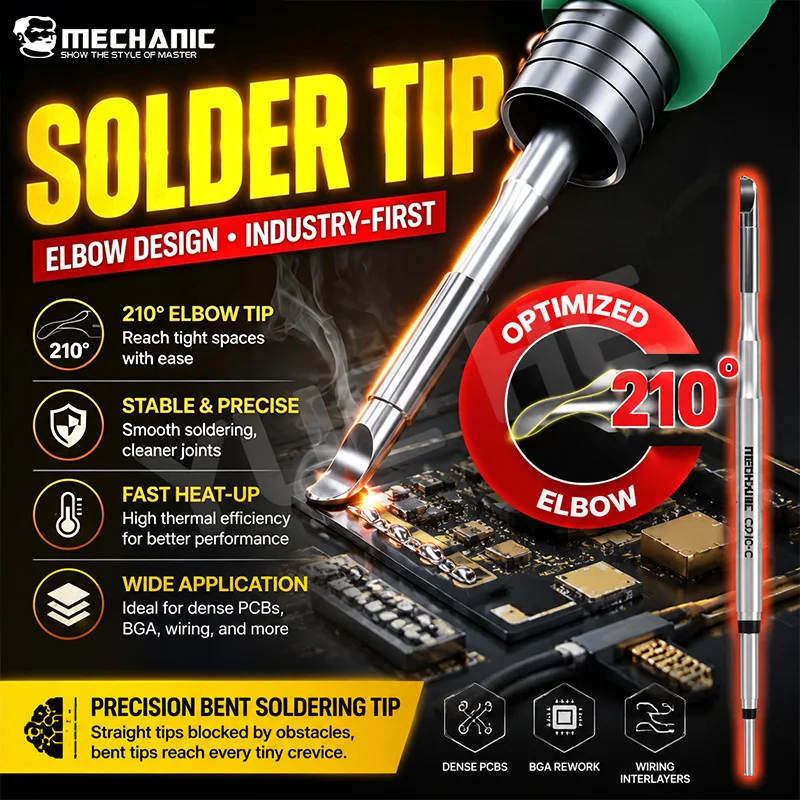 MECHANIC C210 C Precision Bent Elbow Soldering Tip Even Heat Conduction for Mobile PCB Motherboard Micro Soldering Repair Tools