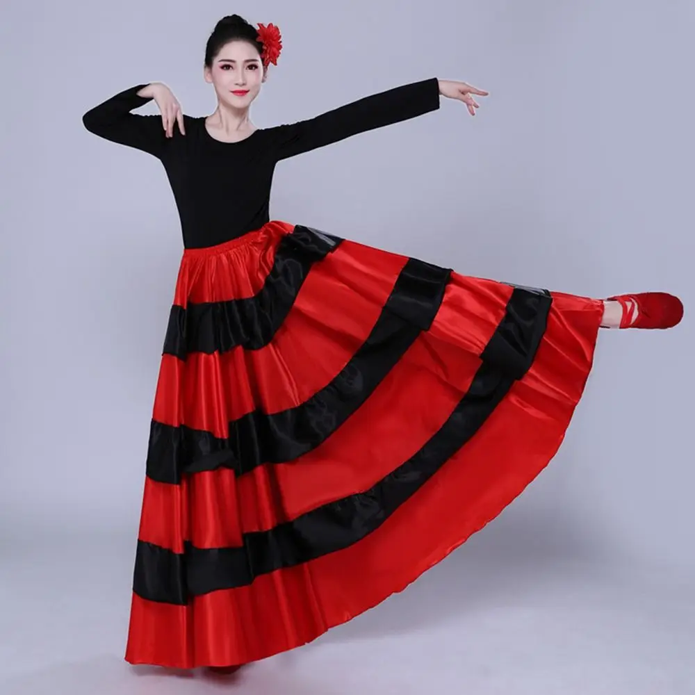 Mode Satin Spanisch Flamenco Rock Glatte Große Schaukel Bauchtanz Kostüme Ballsaal Party Paso Doble Tanz Kleid für Frauen