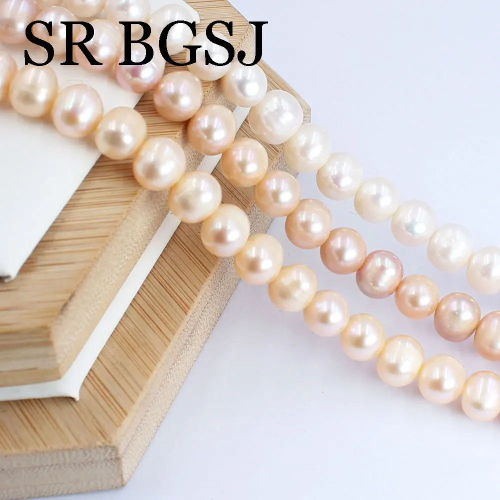 

AA+ Grade 8-9mm Natural Freshwater Pearl Beaded Egg Shape White Pink Purple Loose Charm Spacer Beads for Jewelry Making Diy 14"