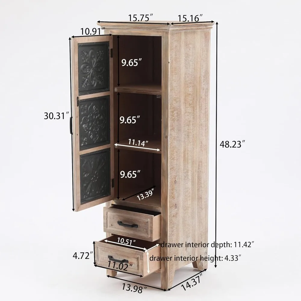 Gray Tall Tower Storage Cabinet with Rustic Wood Design for Versatile Home Buffet and Organization