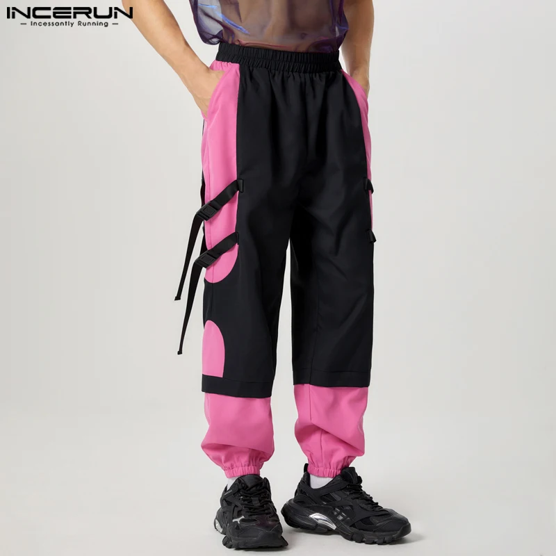 INCERUN 2024 American Style Trousers Stylish Men Deconstruction Splicing Contrast Color Design Pantalons Casual City Walk Pants