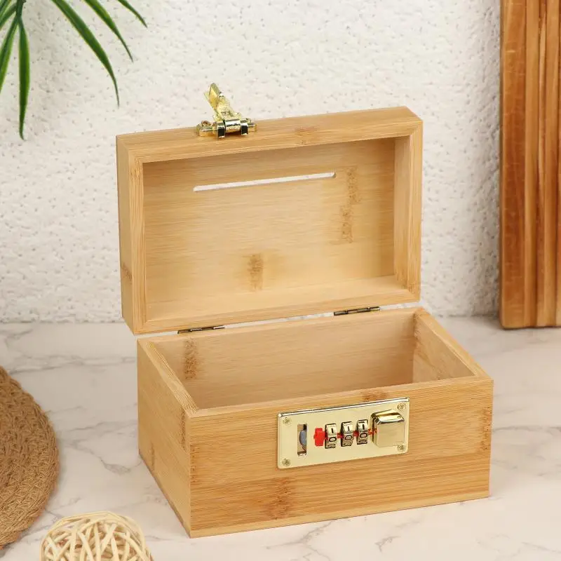 1pc Retro Wooden Password Lock Piggy Bank Household Cash Saving Box With Lock Desktop Storage Treasure Chest For Kids Home Decor