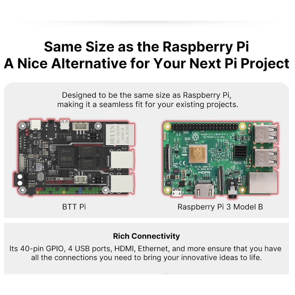 Imagem -04 - Bigtreetech-placa Quad Core para Impressora 3d Klipper Btc pi V1.2 Cortex-a53 2.4g Wifi 40pin Gpio vs Raspberry pi 3b Laranja pi Diy