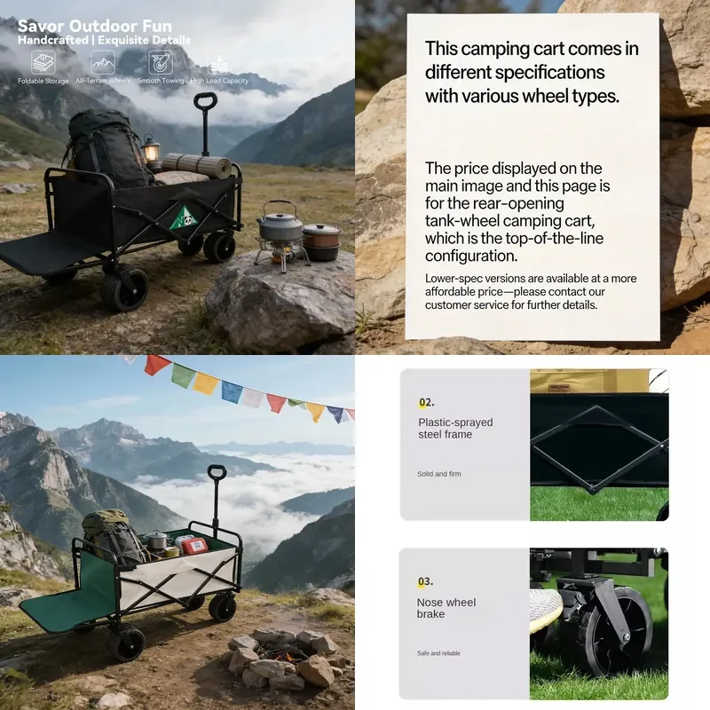 Heavy Large Capacity Foldable Beach Shopping Utility Cart Collapsible 4-Wheel PVC Wheels OEM Customizable Outdoor Trolley