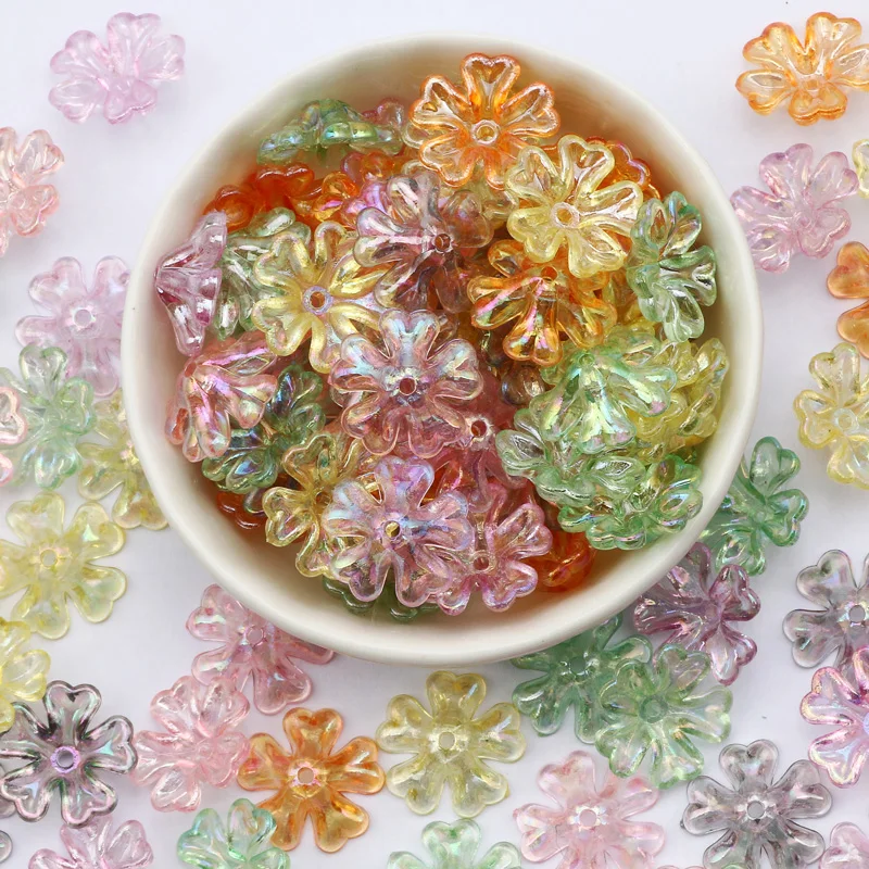 50pcs 16mm Mixed Color Flower Spacer Beads AB Acrylic End Cap Beads For Jewelry Findings Making Craft Diy Jewelry Accessories