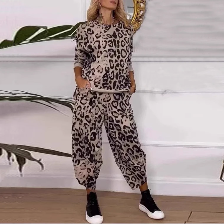 

Leopard Printed Loose Pant Sets For Women 2025 Casual Elegant Summer Women's Two Pieces Suit Full Set Female Outfit Clothes