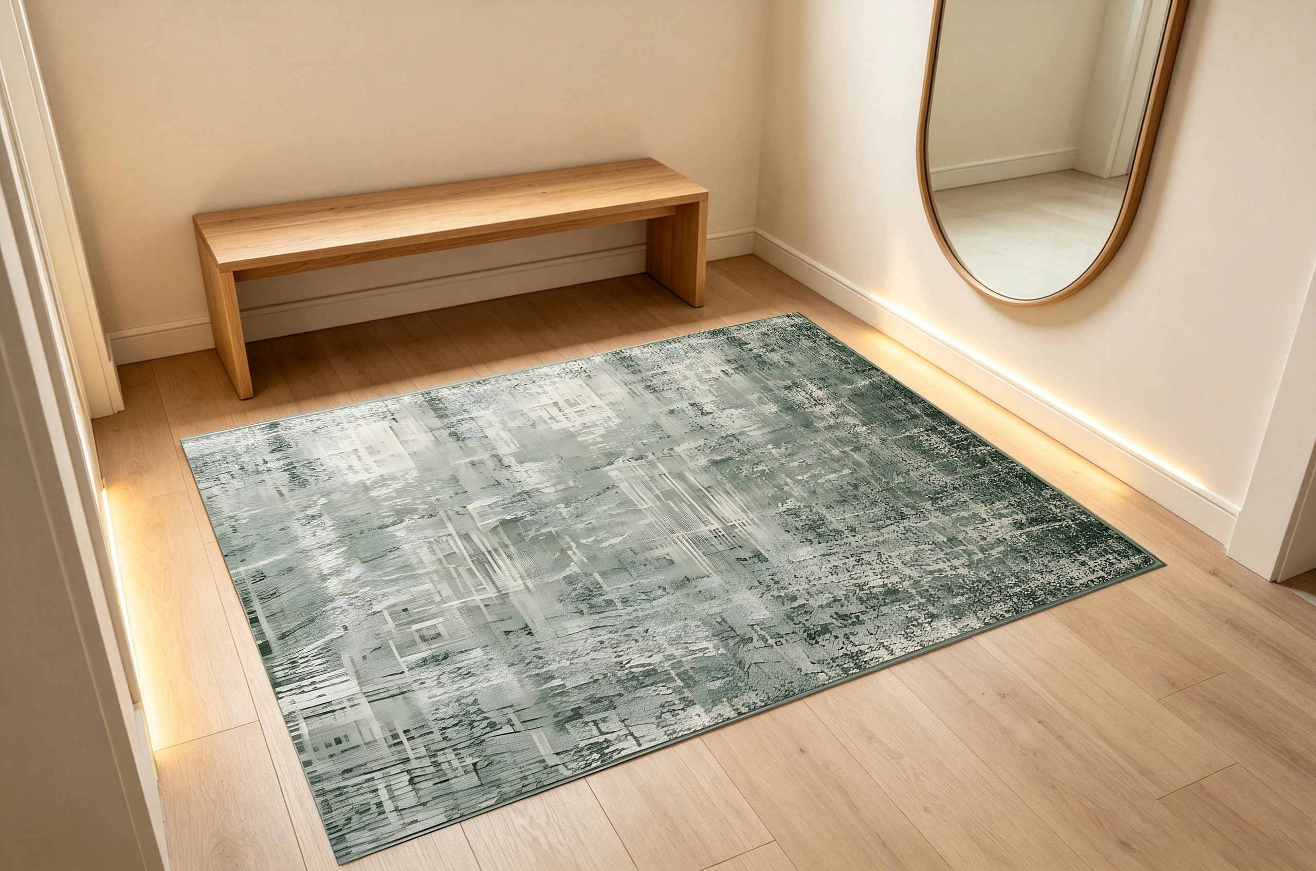 Gray‑Green Abstract Vintage Area Rug, Muted Faded Texture, for Autumn Winter Home Refresh, Decor for Living Room, Bedroom