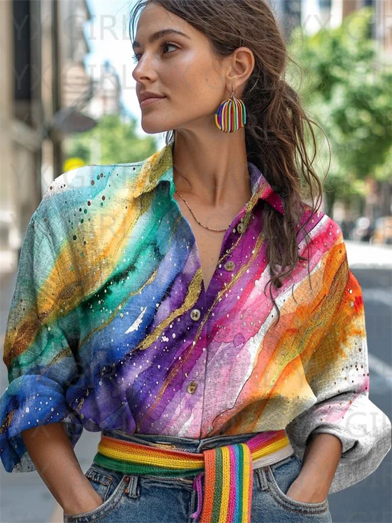 Women's Rainbow Gradient Pride Casual Shirt 3D Printed Button-down Shirt Women's Casual Unique Streewear