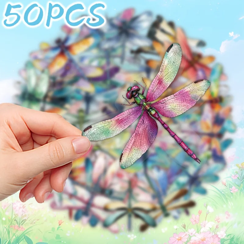 50pcs Transparent dragonfly decorative stickers for New Year gift party decors Back to school laptop cellphone case skateboard