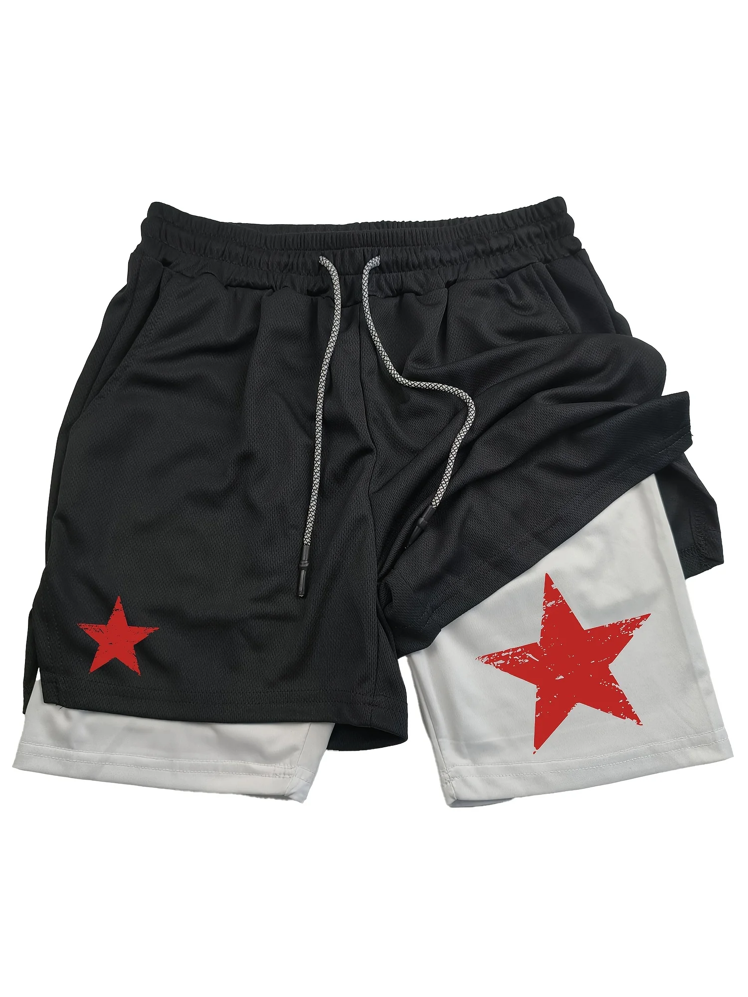 

Men's Quick-drying Double-layer Five-pointed Star Print Shorts Breathable and Sweat-wicking A Must-have for Fitness and Exercise