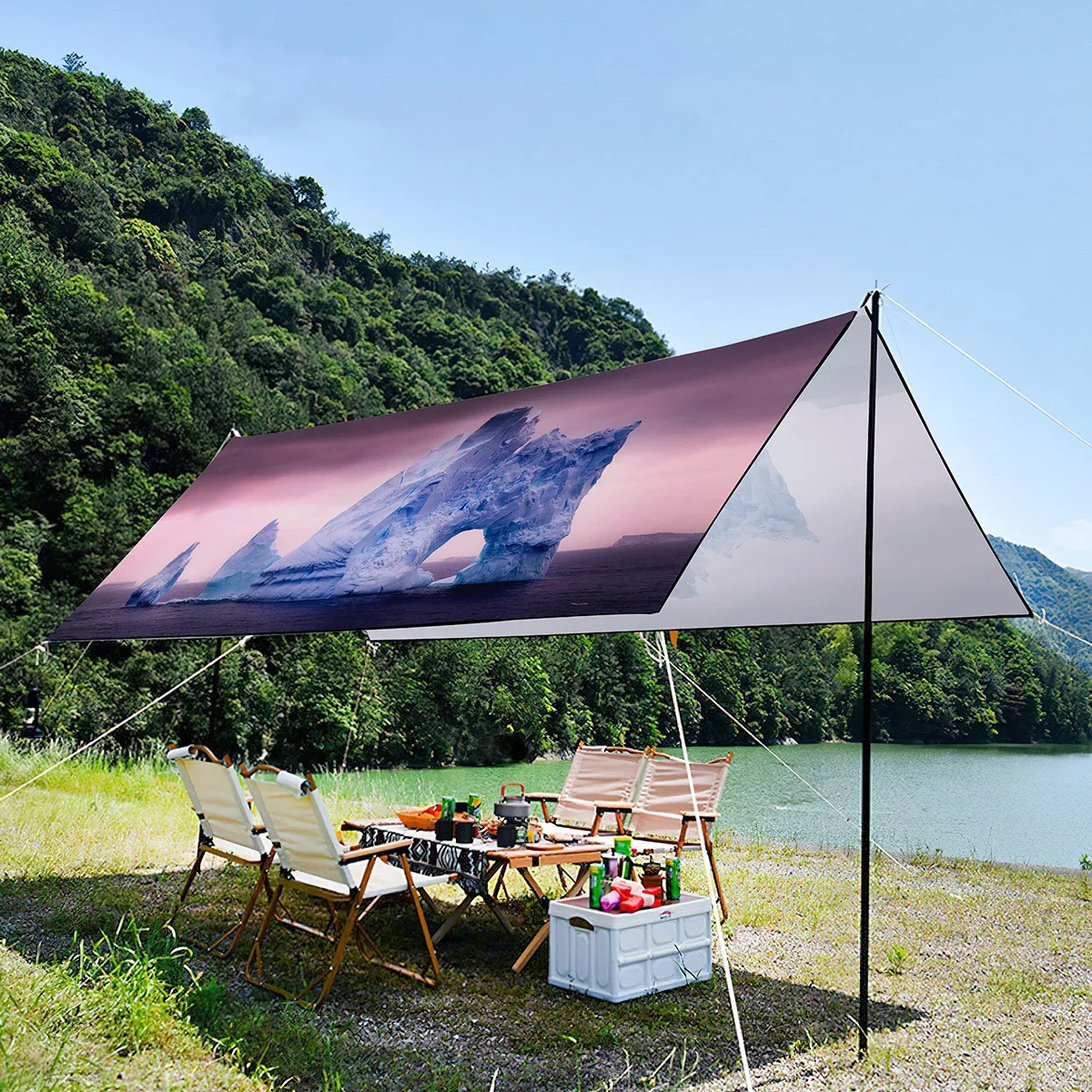 Portable Sunshade Canopy For Family,Lightweight And Waterproof UV Protection Oxford Tent For Beach Party,Park-Antarctic Icebergs