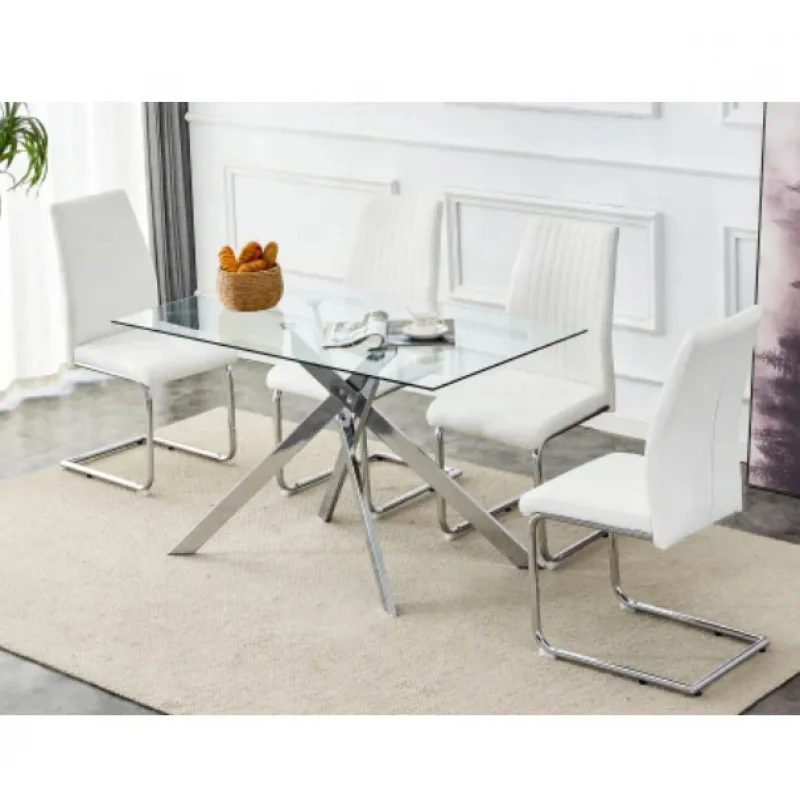 custom.Hot Sell Cheap Metal Glass Dining Table Set With  4/6 Chairs