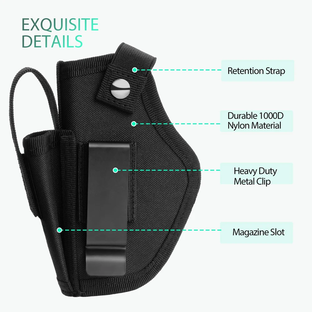 Pistol Holster with Mag Pouch Tactical Gun Holster with Metal Clip IWB OWB Concealed Carry Handgun Holsters for All Size Handgun