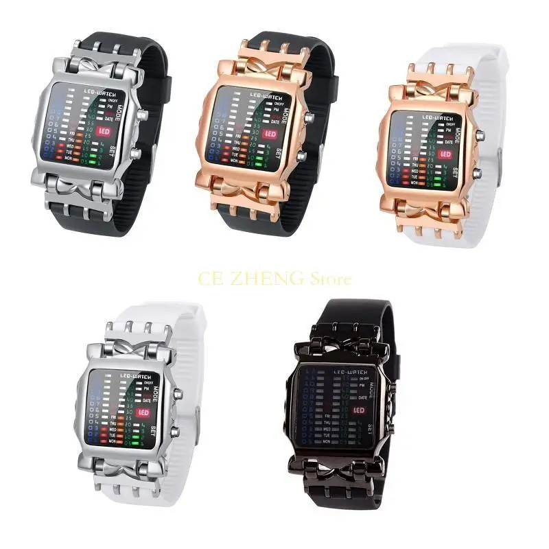 E56B Business-Armbanduhr mit Leucht-/Knopffunktion, binäre rechteckige Uhr für Herren