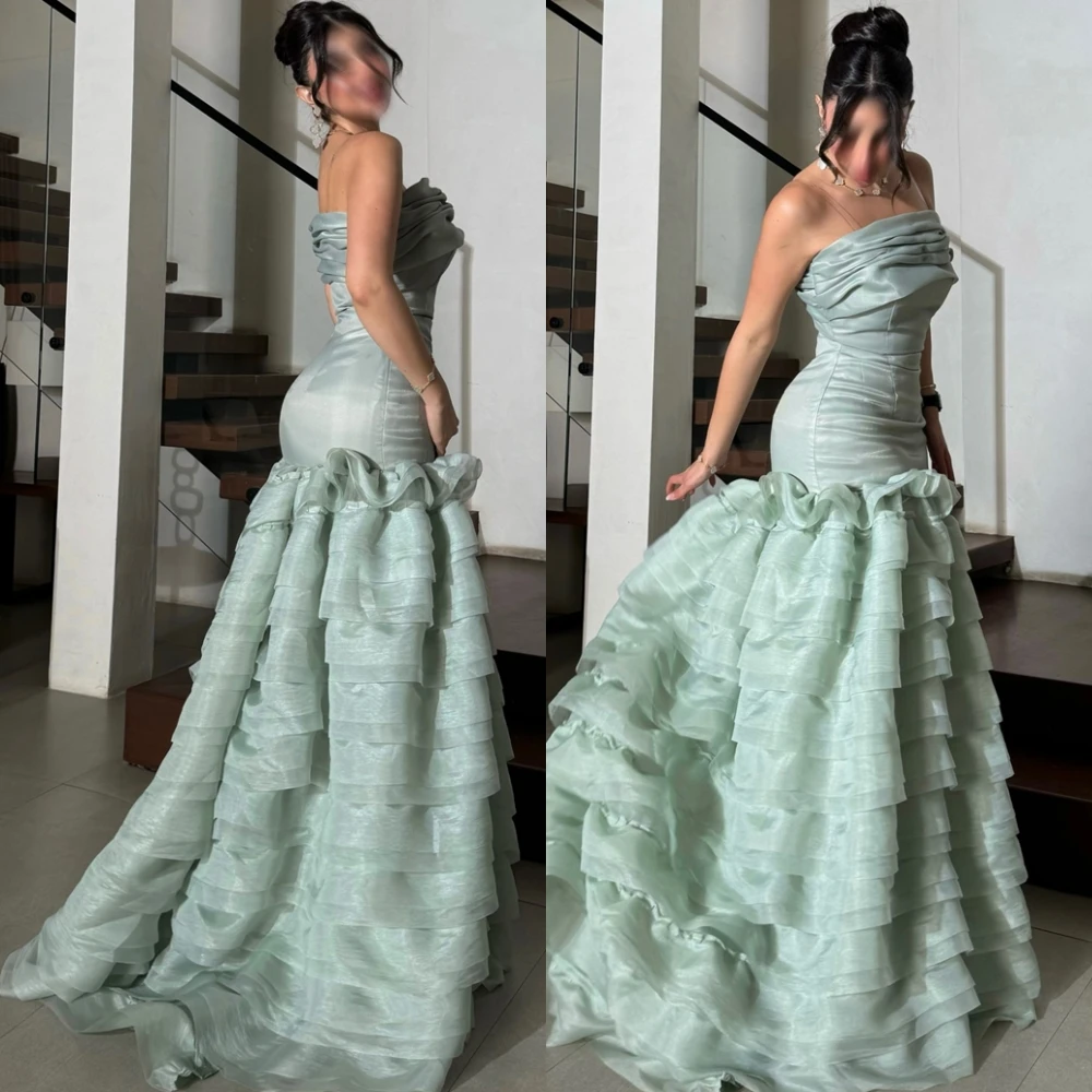 فستان سهرة مخصص بحورية البحر من الأورجانزا بدون حمالات، ثنيات رائعة للحفلات، فساتين مناسبة خاصة بدون ظهر