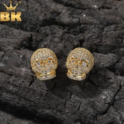 TBTK Punk Skull Stud Earrings Iced Out Cubic Zirconia Creative Skeleton Earring Cool Hiphop Jewelry For Men Halloween Gift
