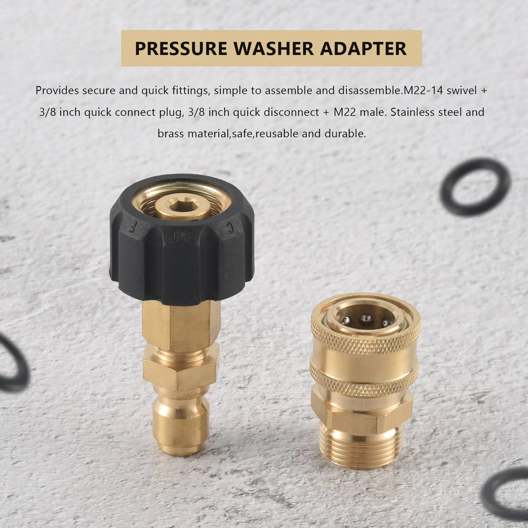 Pressure Washer Adapter Set, Quick Connector, M22 14mm Swivel To M22 Metric Fitting,M22-14 Swivel + 3/8 Inch Plug, 3/8 Inch