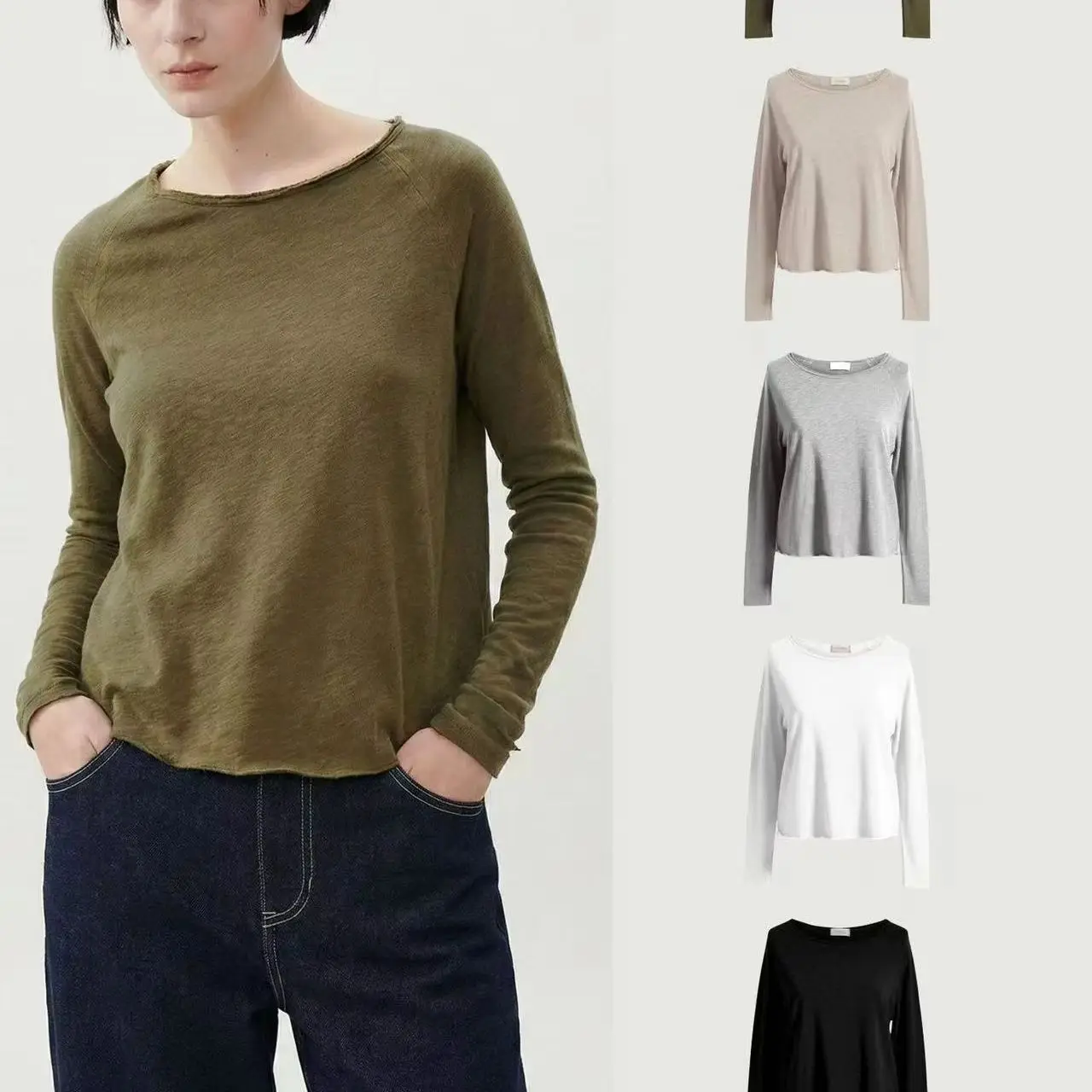 

AM niche design V-neck basic casual T-shirt, European and American fashion long sleeve design, suitable for girls to wearwomen t