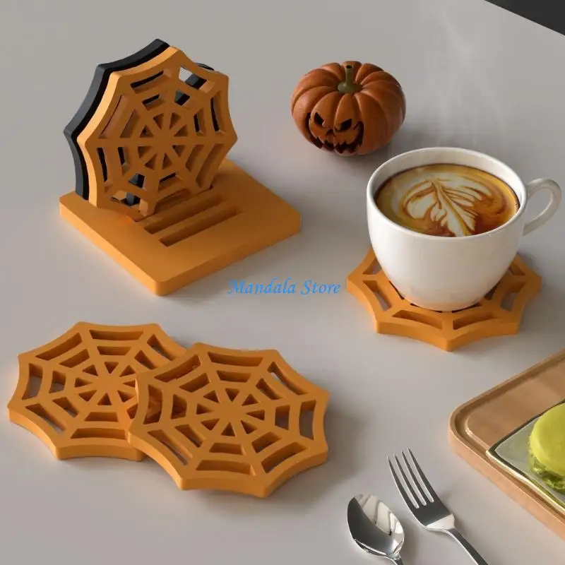

U2JC Halloween Themed Spiderweb Silicone Craft Mold For Handmade Coasters Cup Mats Stand Unique Festival Decorations