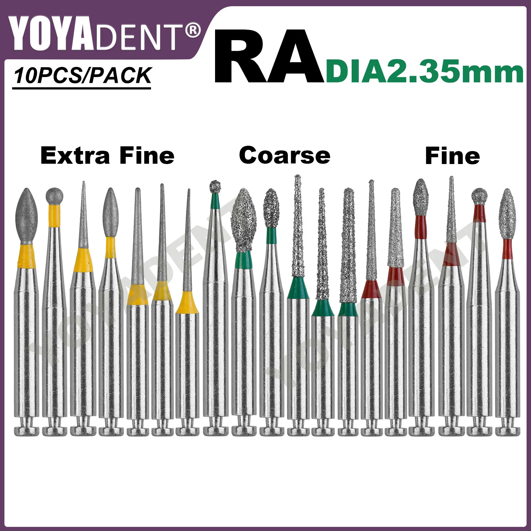 10pcs/Pack for Low Speed Contra Angle Diamond Burs RA Burs  Dia. 2.35mm Polishing Tools