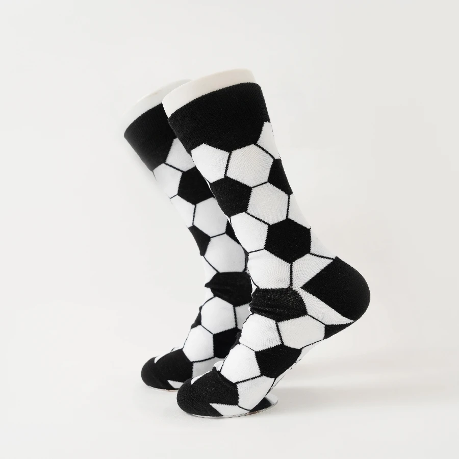 

MYORED 1 pair of Autumn and winter new cartoon black and white football socks pattern men's sports leisure mid-tube socks