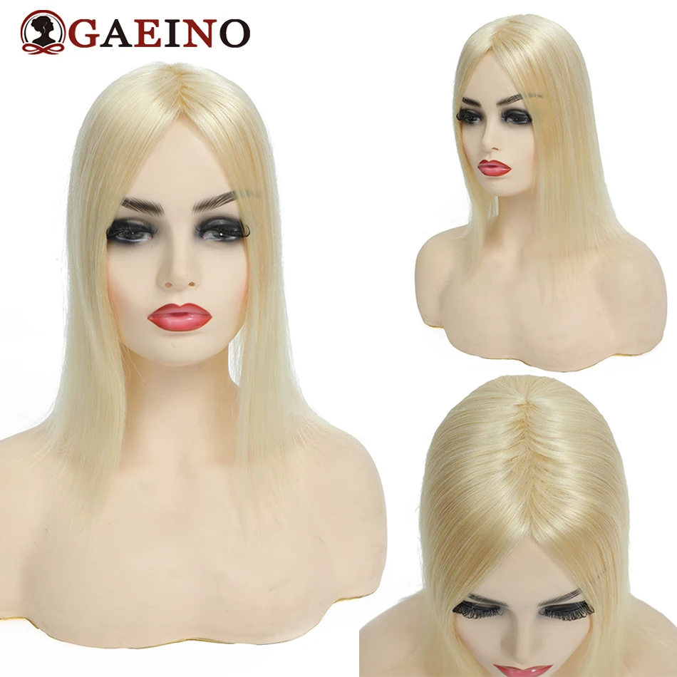 Cabelos lisos para mulheres, cabelo humano real, postiços loiros, feitos na máquina, toppers com 3 clipes, peruca de cabelo humano