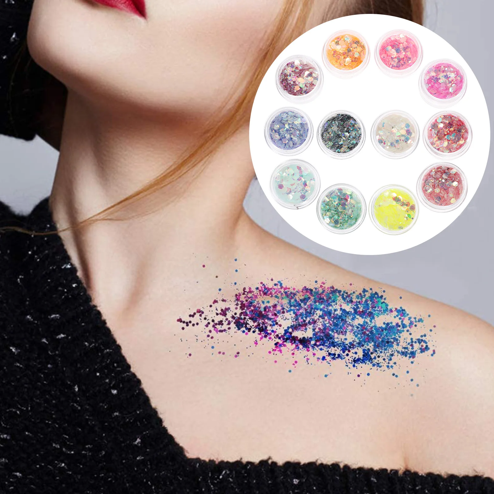 

12 Boxes Night Glow Glitter Gel Eye Highlighter Hair Sequins Body Liquid Women Safe Shiny Decorative Effects Easy Use Body