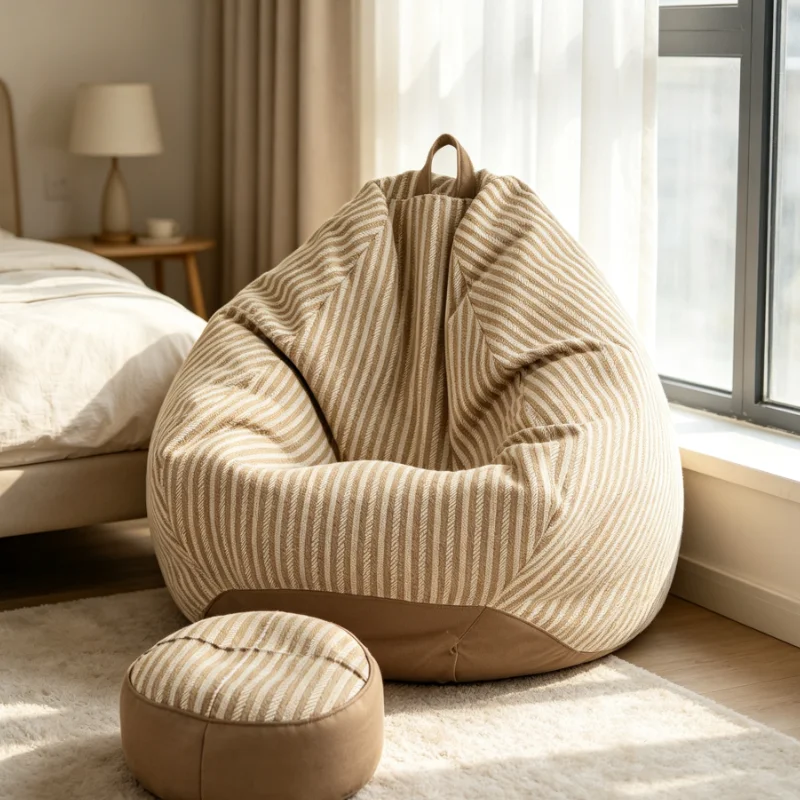 Striped Bean Bag Chair With Footstool Soft Floor Sofa Lounger With Handle Comfortable Lazy Seat For Living Room Bedroom Home