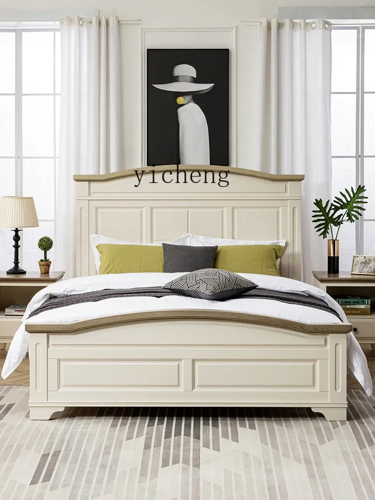L13 All Solid Wood American Double Bed Master Bedroom Big Bed Wedding Bed Cream Wind White Furniture