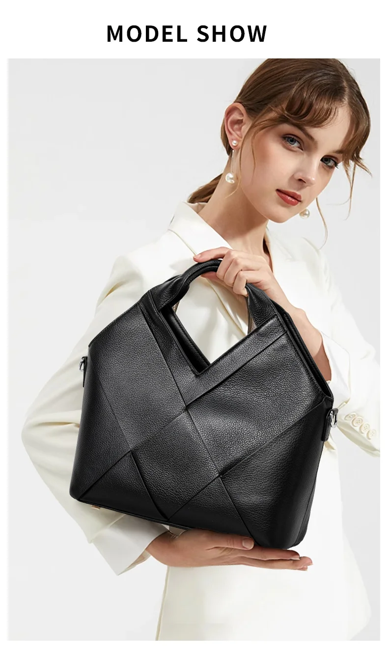 Aidrani Damen-Handtasche aus echtem Rindsleder, schwarz, gewebtes Karodesign, Schulter- und Umhängetasche – Detail 1