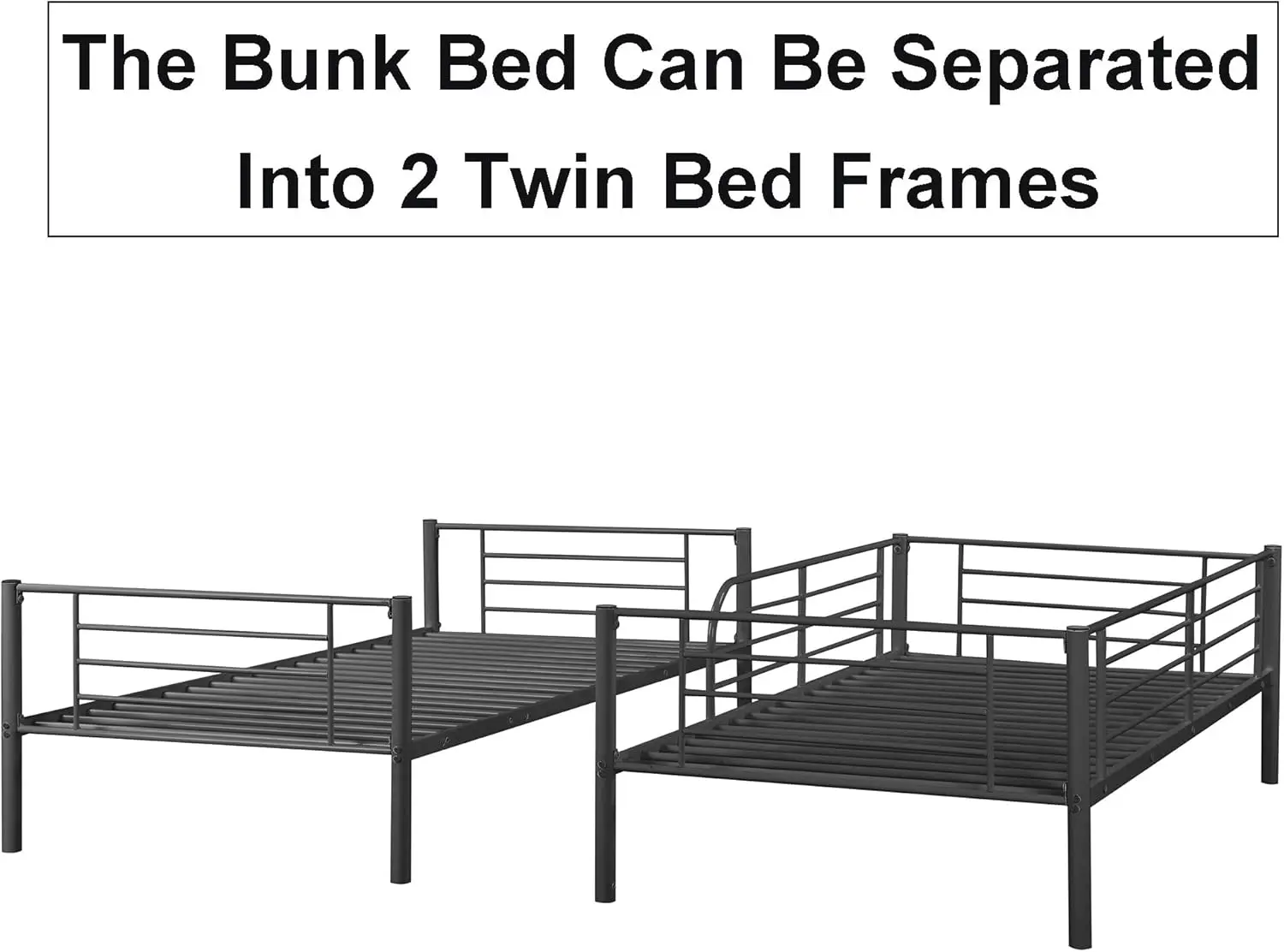 Steel Bunk Bed Twin Over Twin, Modern Metal Bed Frame 550 lb Heavy Duty with Stairs Side Guard Rails 10.8 inch Storage S