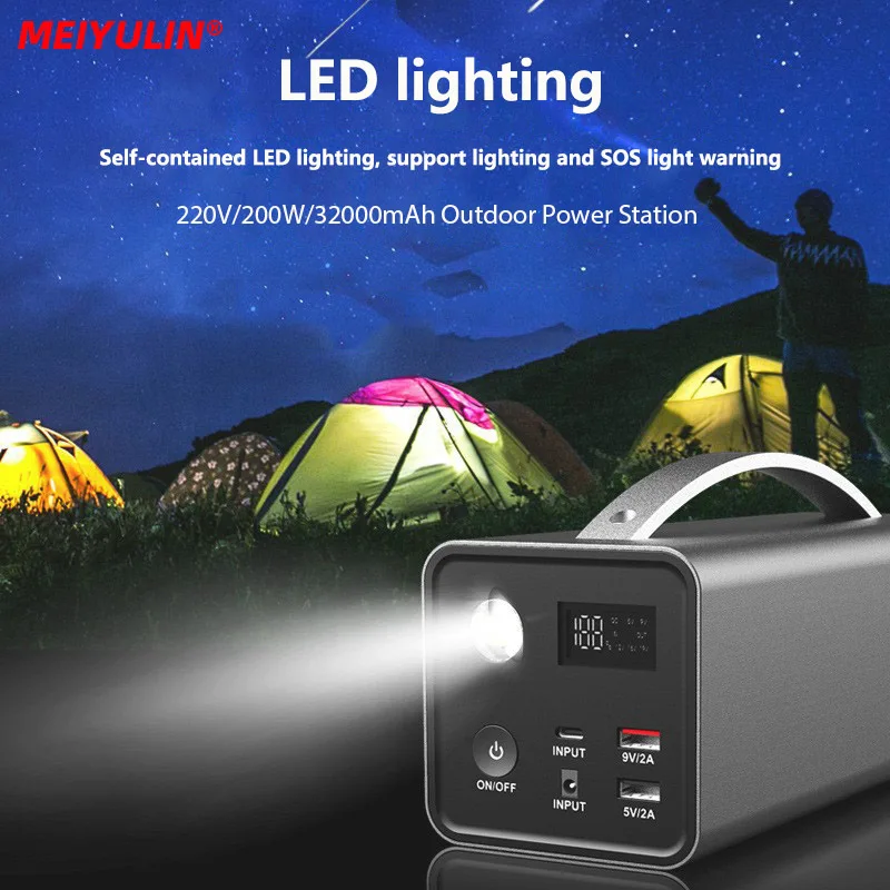 

200W 32000mAh Emergency Power Station 220V Portable Backup Power Supply Outdoor Indoor Camping Power Bank External Battery