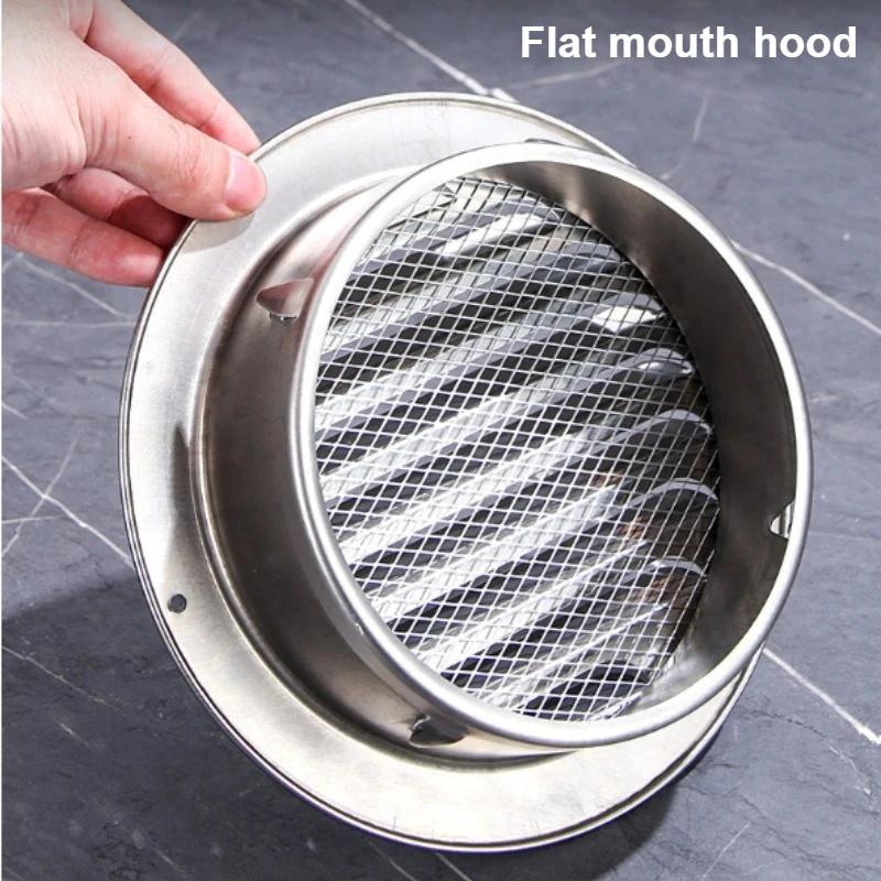 Bathroom Hood, Stainless Steel Flat Mouth Hood, Range Hood, Smoke Exhaust Pipe, Insect Proof and Windproof Cover