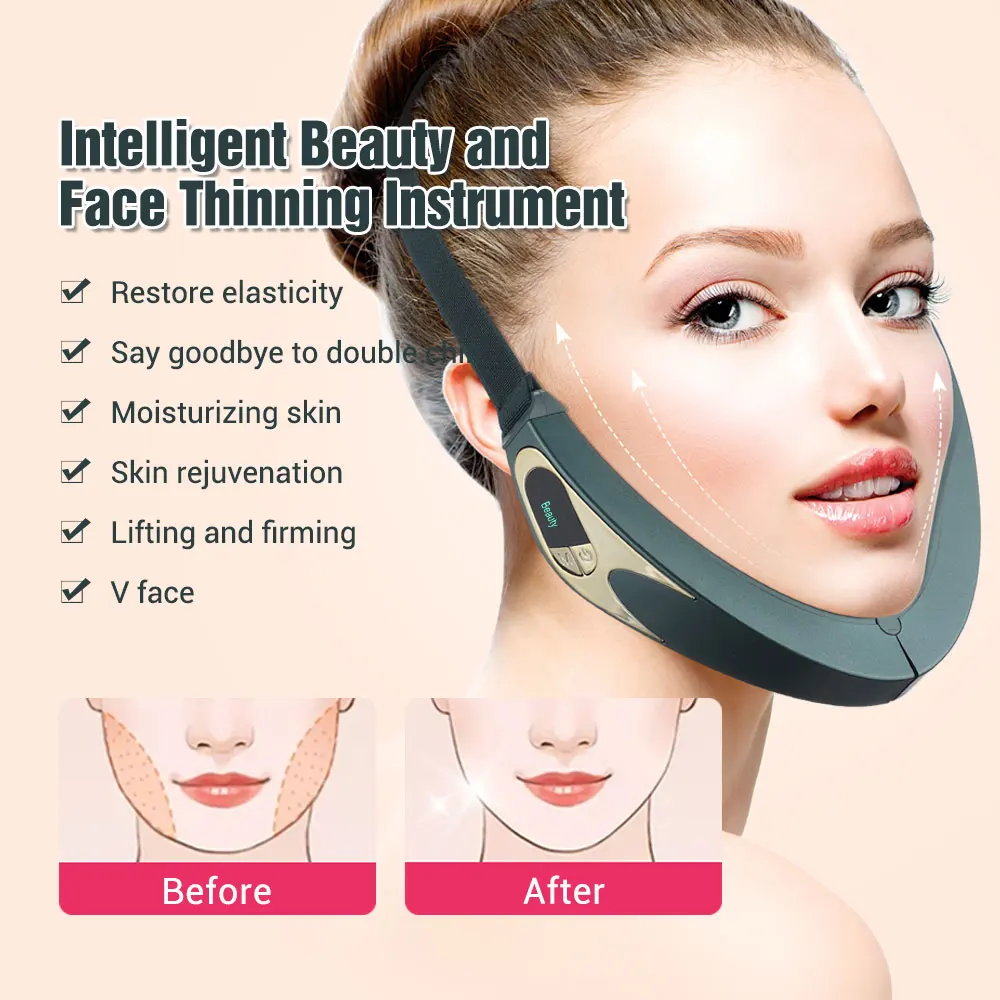 Microcurrent Face Sliming Lifting Massage Machine V Face Double Chin Remover Hot Compress Skin Rejuvenation Beauty Device