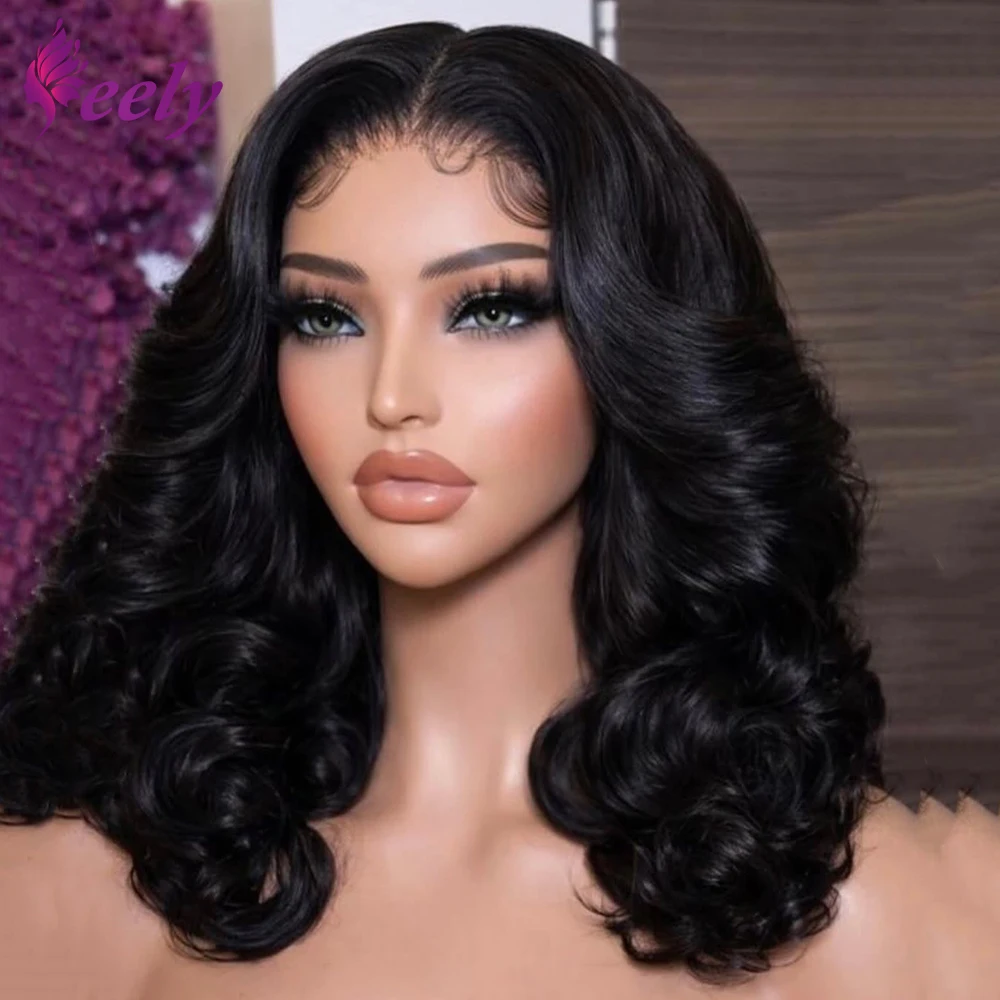 

#1B 250% Density Body Wave HD Transparent Lace Short Bob Wig 13x4 Human Hair Wigs Loose Wave Bob Brazilian Human Hair For Women