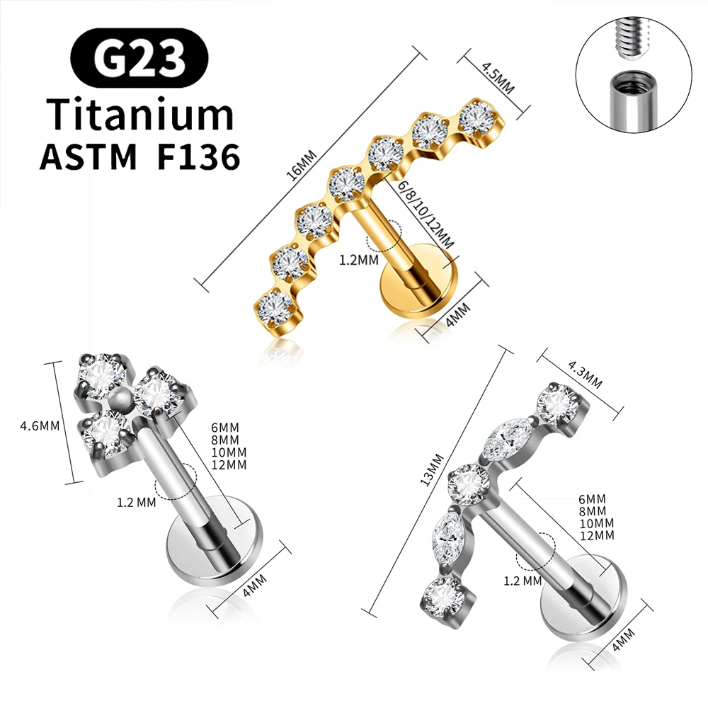 ASTM F136 Titan Tiny Trinity CZ Blumen-Labret-Stud 16G Knorpel-Ohrring Nasen-, Lippen-, Tragus-, Conch-, Helix-, Ohrläppchen-Piercing-Schmuck – Detail 3