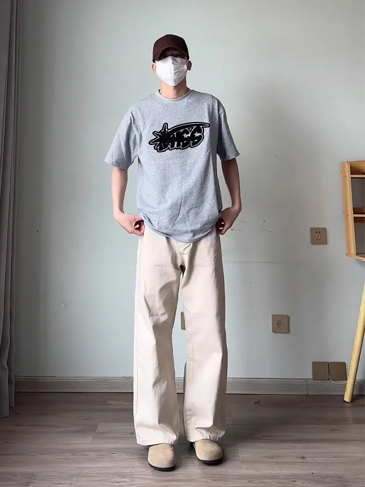

Retro Loose Fit Men's Casual Pants Straight Leg Wide Leg Narrow Sle Logging Workwear Cleanfit Youth Faion Summer Breathable