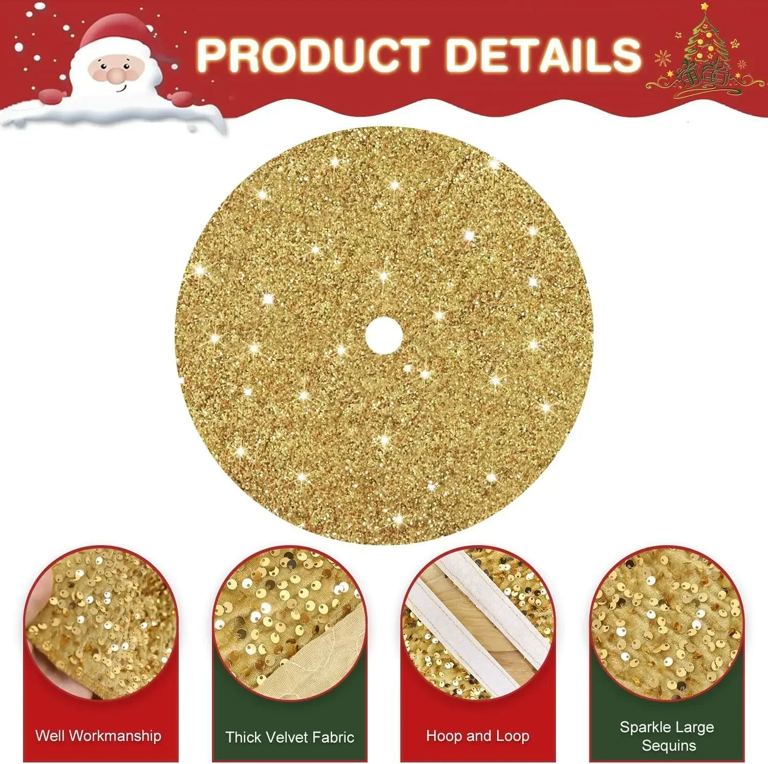 Christmas Tree Skirts Sparkly Tree Skirt Carpet Round Gold Sequin Floor Mat Xmas Festive Home Christmas Tree Decorations