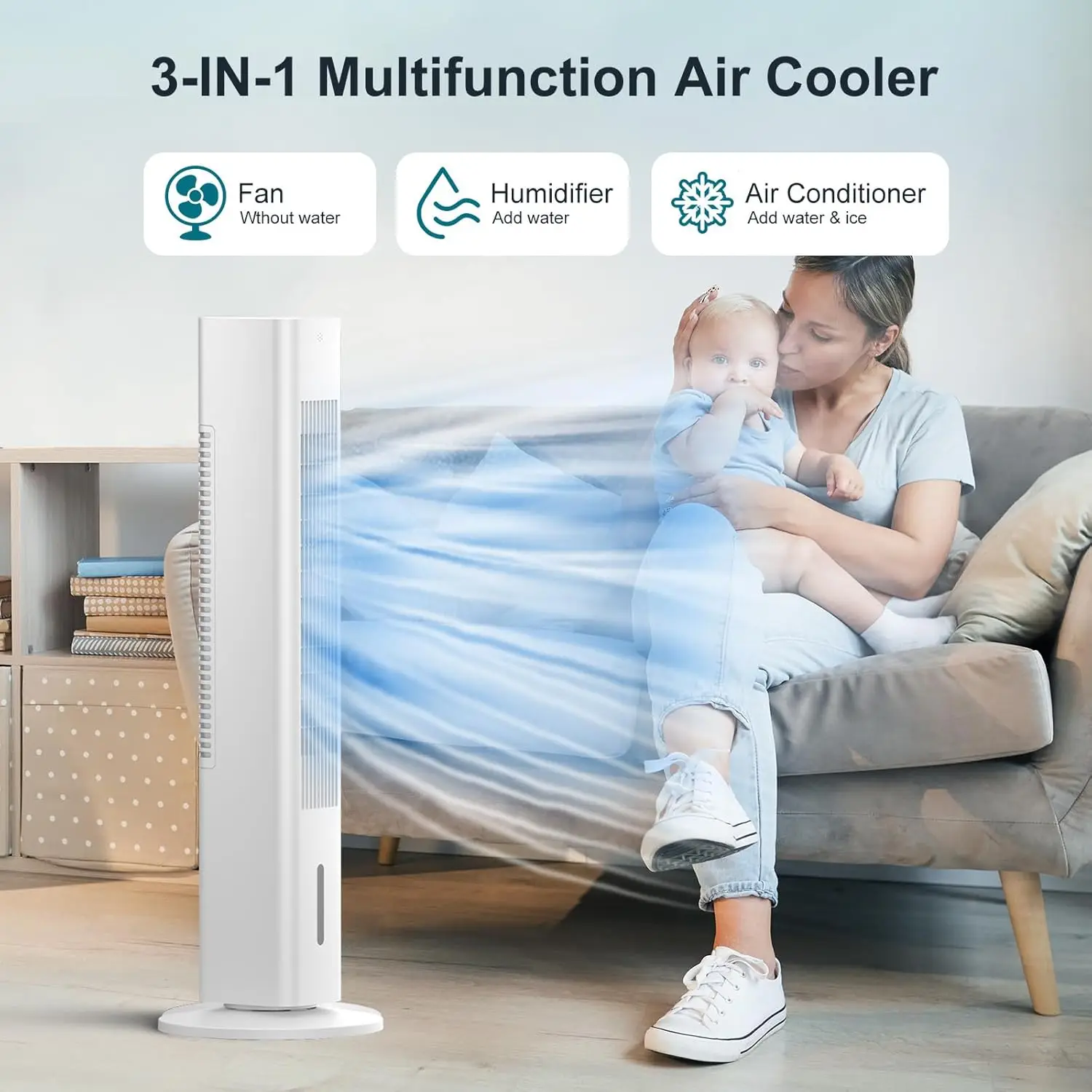 Portable Air Conditioner Ac Units with Remote, Evaporative humidifier Air Tower Cooling Fan, Small Indoor Outdoor Oscillating Sw