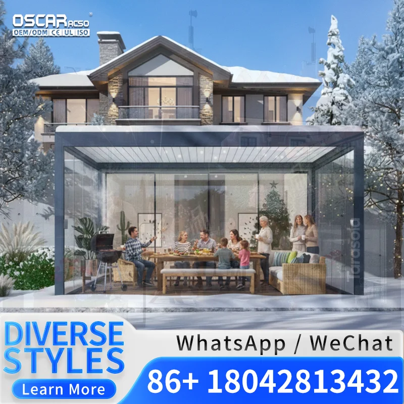 2025 New Design Manual Sun Shading & Louver Adjustment Aluminum Louvered Roof Canopy System Powder Coated Frame Outdoor Patio Ga